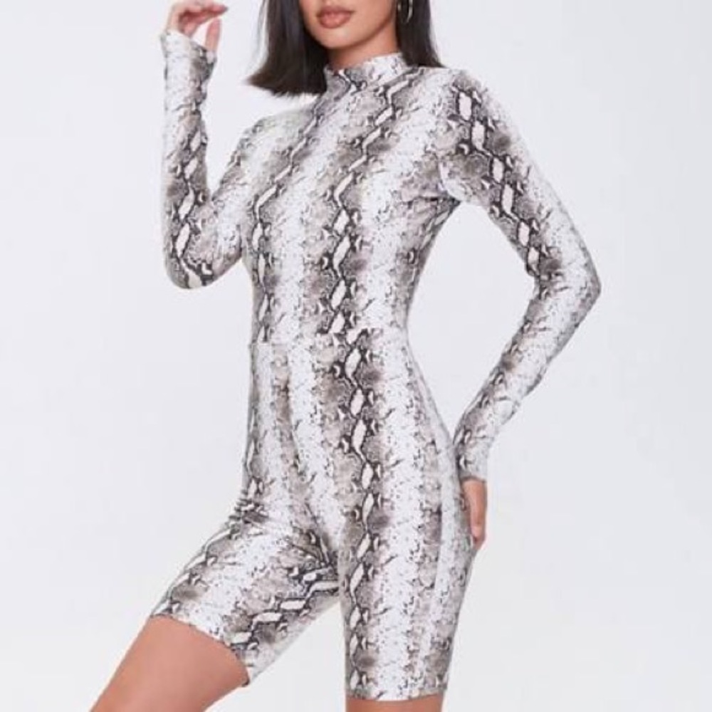 Forever 21 Mock Neck Snake Print Romper